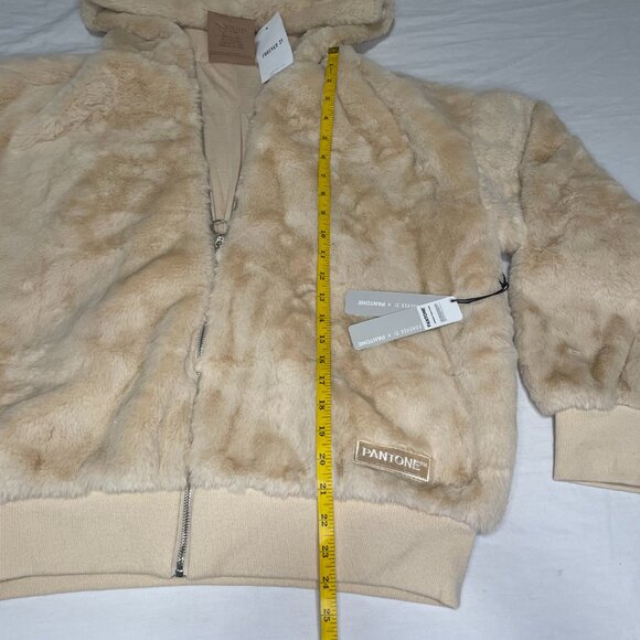 Forever 21 Beige Faux Fur Hoodie Jacket – Soft Plush Zip-Up – Size M - Picture 6 of 7